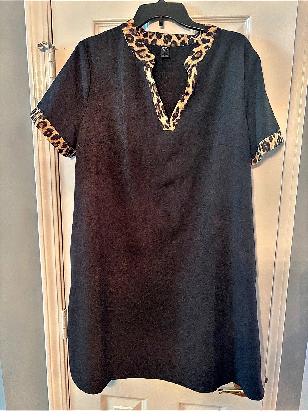 Emery Rose Leopard Trim V-Neck Mini Dress